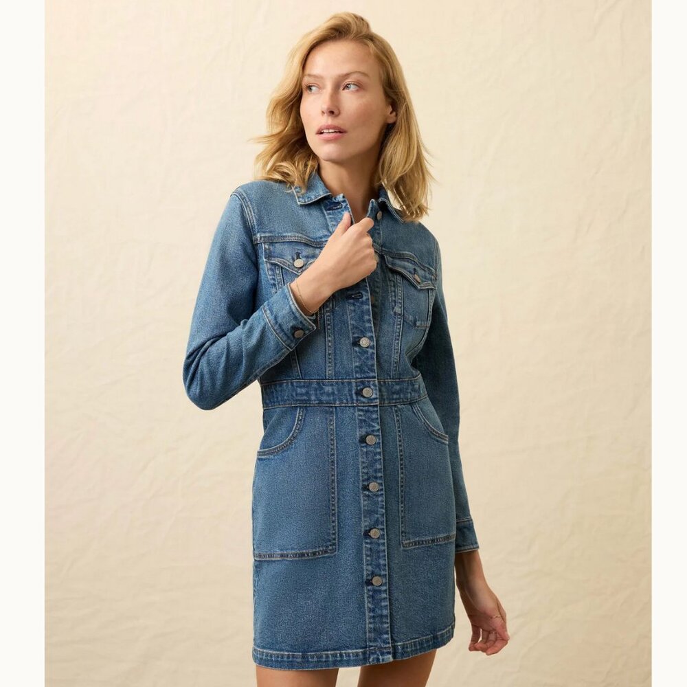 Faherty Michelle Long Sleeve Denim Mini Shirtdress Size 8